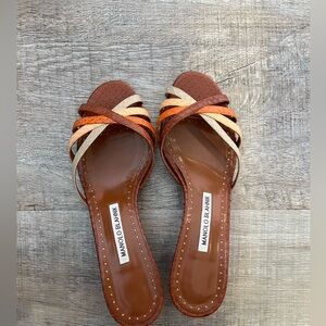 Manolo Blahnik Brown Orange Python mule Strappy Sandals Shoes  kitten Heels 39